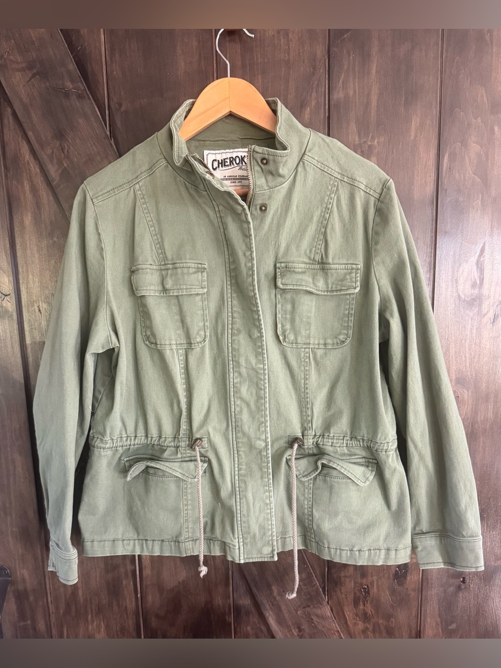 Cherokee Heritage Sage Green Twill Utility Cargo Jacket